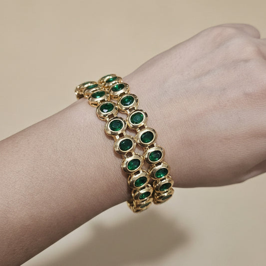 Emerald Tennis Bangles – Gold Finish