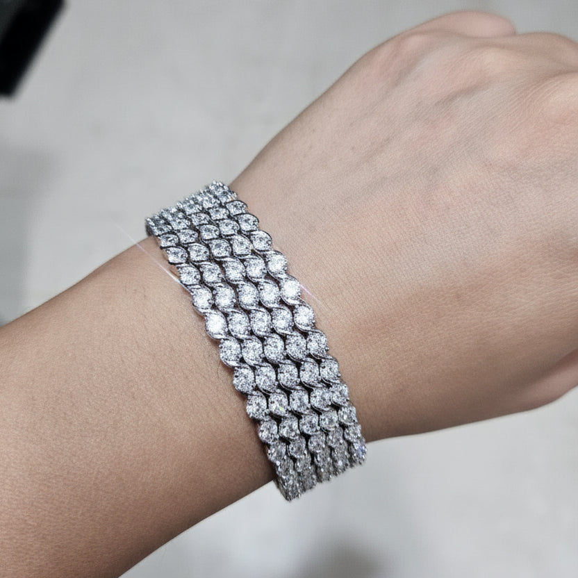Classic Multi-Row AD Bangles - 4 BANGLES I Silver Finish