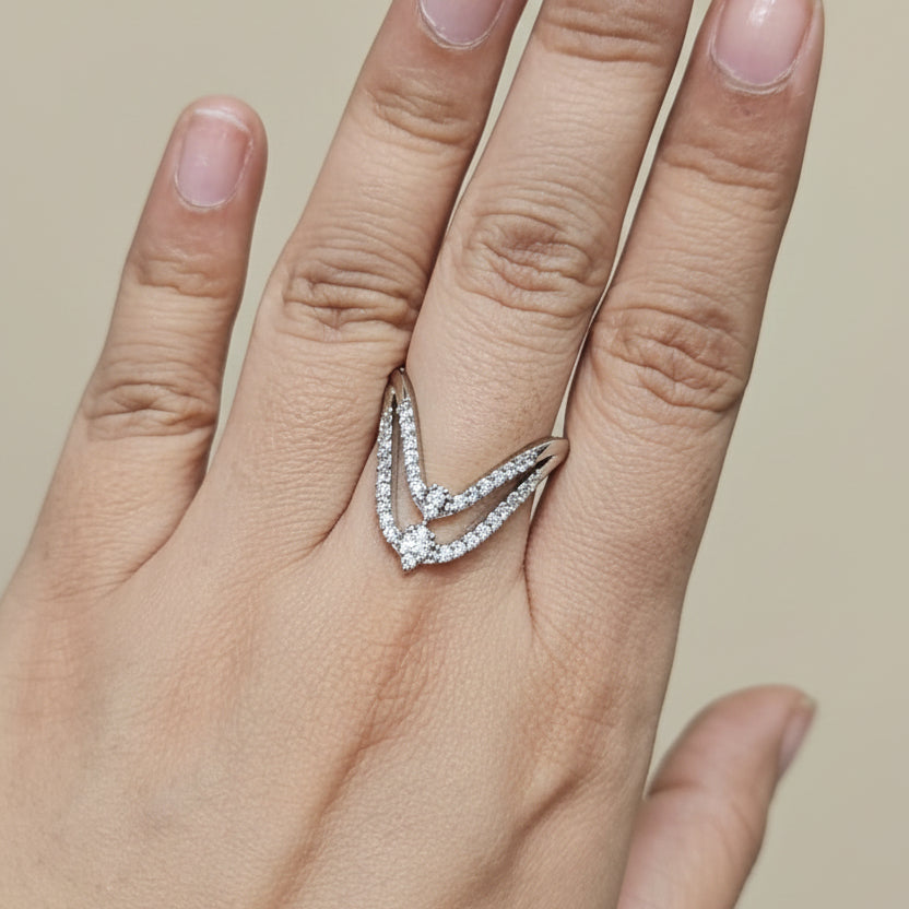 Elegant Double V CZ Ring