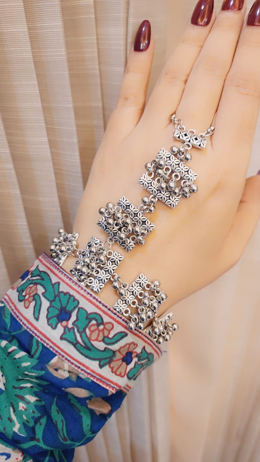 Elegant Oxidized Silver Floral hathphool