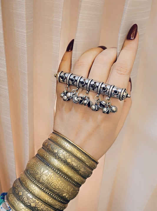 Antique Silver Floral Statement  Oxidised ring