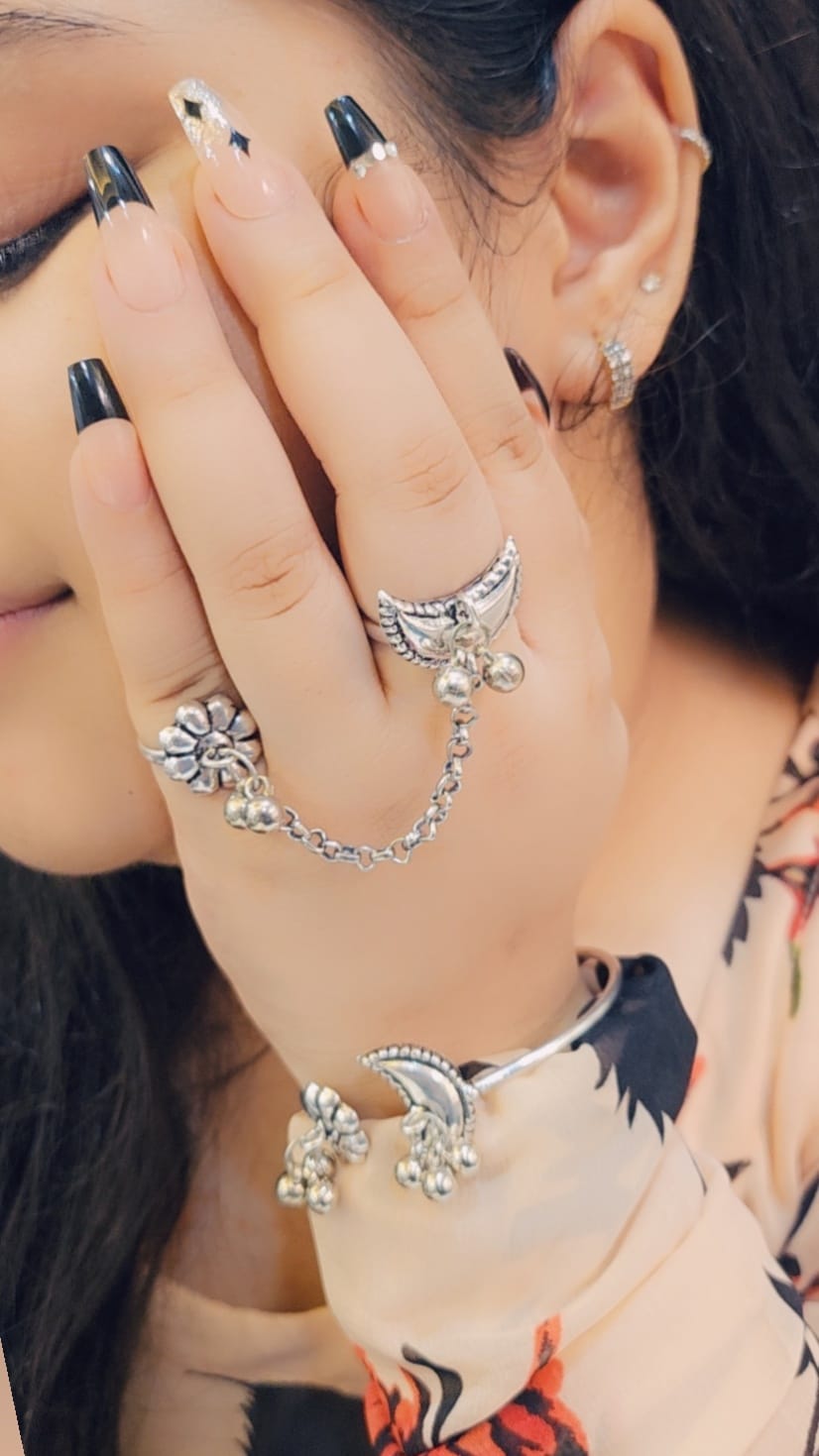 Oxidized bangle and ring combo