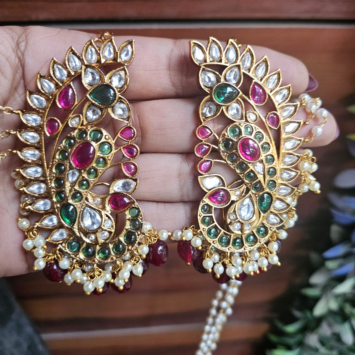 Kundan Pearl Kaanphool with Pearl Chains