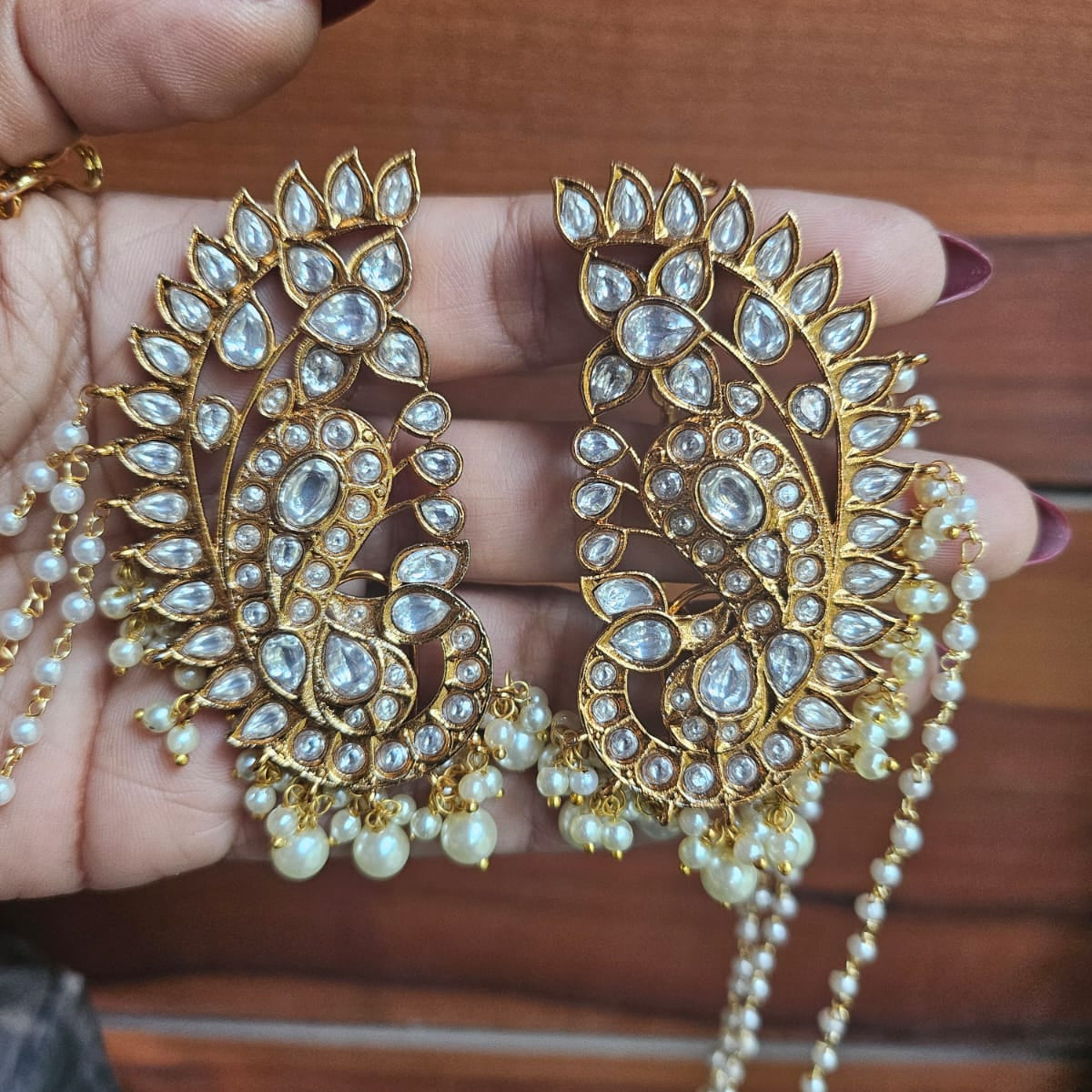 Kundan Pearl Kaanphool with Pearl Chains