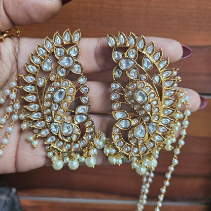 Kundan Pearl Kaanphool with Pearl Chains