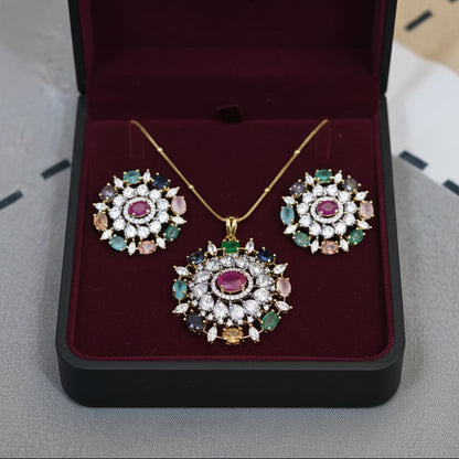 Royal Navratna AD Pendant Set | Without Chain