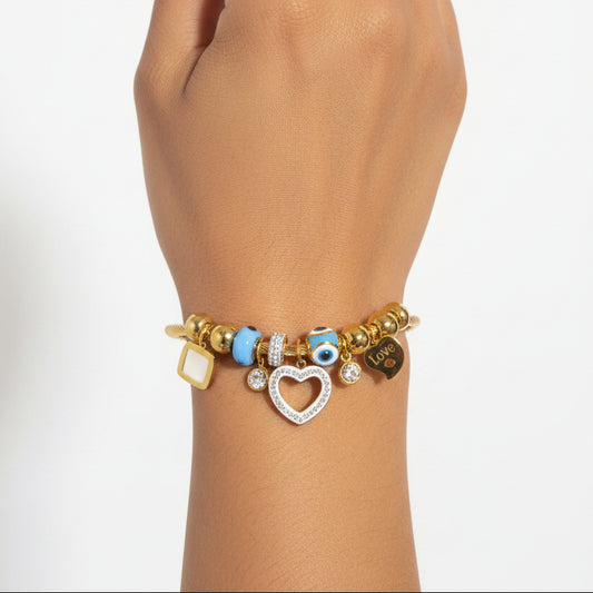 Hearts & Evil Eye Charm Pandora Bracelet