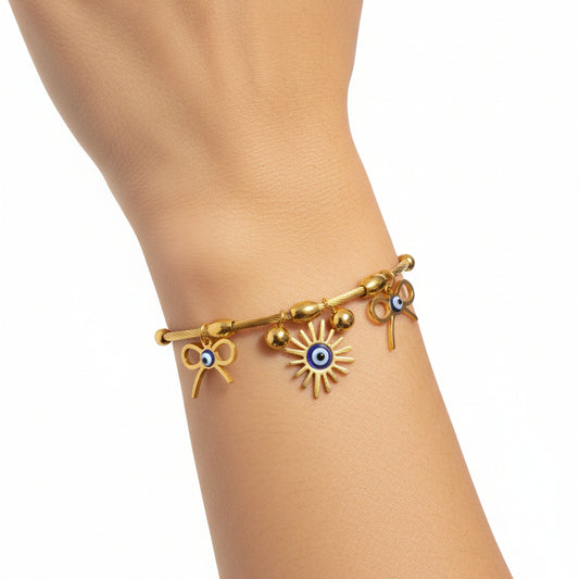 Gold Evil Eye Bow Charm Bracelet  I Magnet Clasp