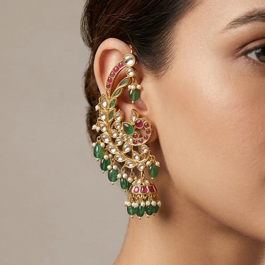 Kundan Peacock Jhumka Kaanphool Earrings
