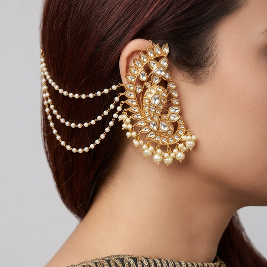 Kundan Pearl Kaanphool with Pearl Chains