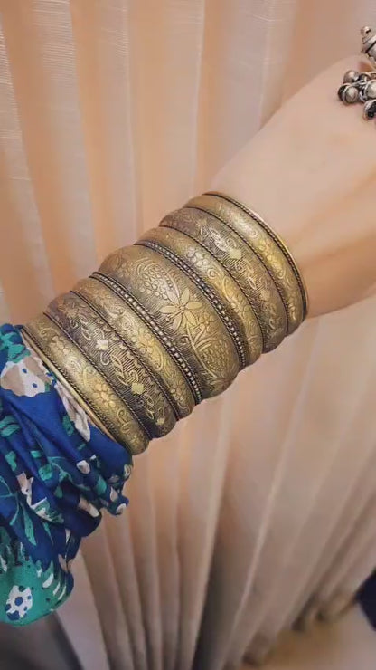 Vintage Oxidized Gold Cuff Bangle