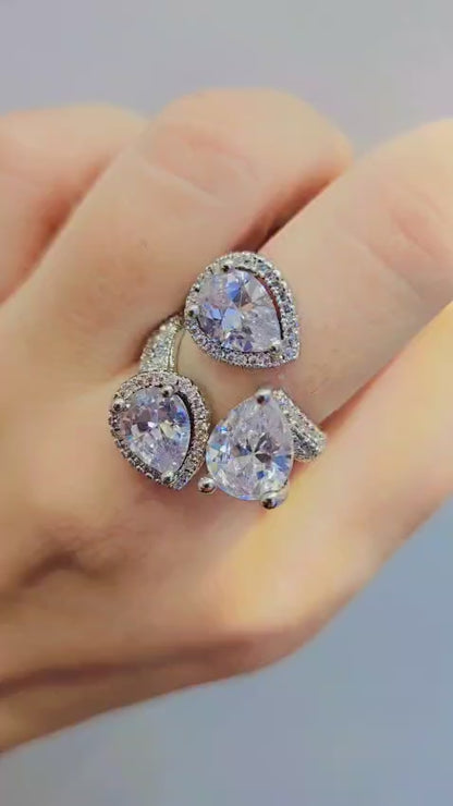 Triple Teardrop Diamond-Cut Statement Ring