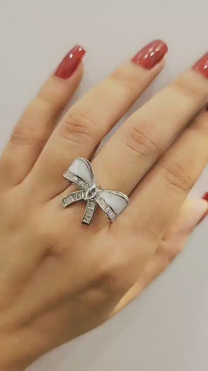 Crystal Bow Silver Ring