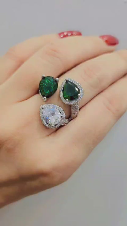 Triple Teardrop Diamond-Cut Statement Ring