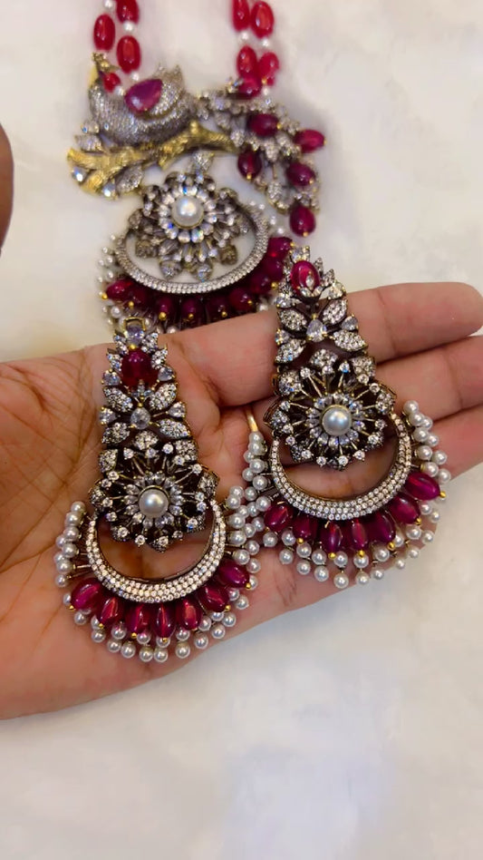 Regal Ruby Pearl Chandelier Set